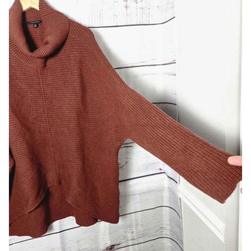Cyrus Womens Sweater XL Rust Brown Cowl Neck Ribbed High Low Tunic Oversized - Picture 4 of 7